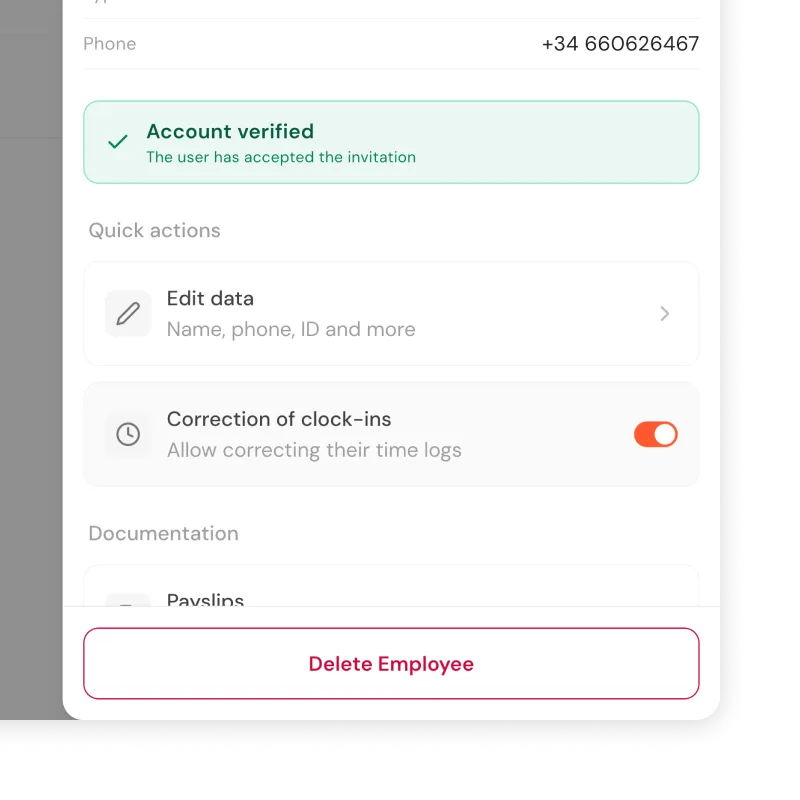 Permission d'auto-correction de l'employé