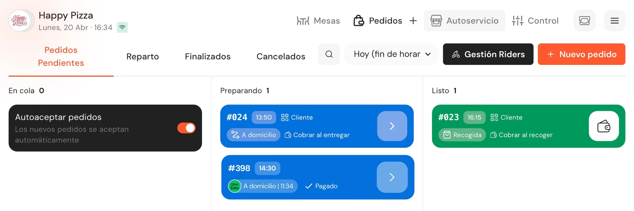 Commandes de delivery et take away centralisées dans la caisse Qamarero