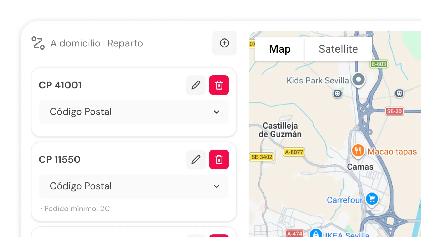 Configuración de zonas de reparto en el mapa