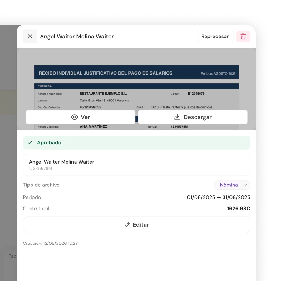 Employee app with payslips organized by year and PDF download button