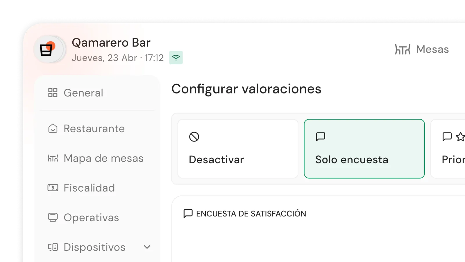 Configuración del filtro de satisfacción