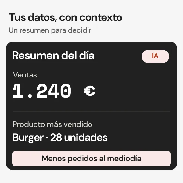 Ilustración de AI Insights con ventas diarias, producto más vendido y una alerta de demanda