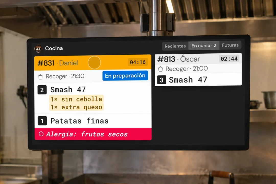 Demostración ilustrativa de pantalla de cocina · kds