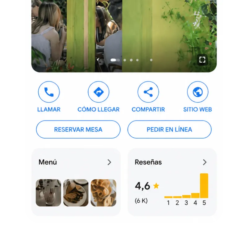 Ficha de Google con el botón de reserva de Qamarero