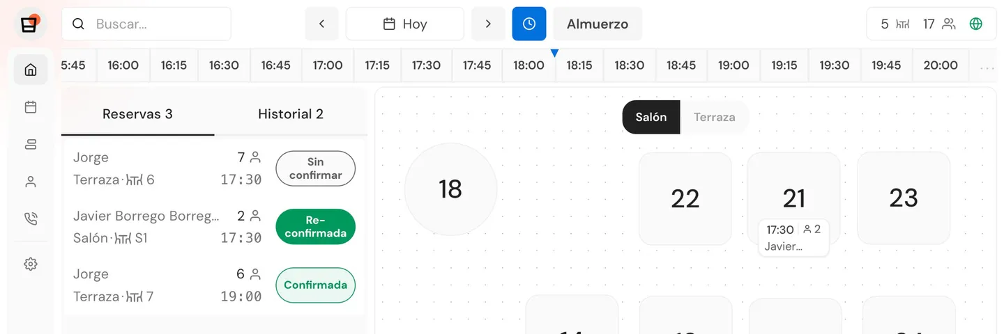 Portal de reservas propio de Qamarero con calendario y asignación de mesas