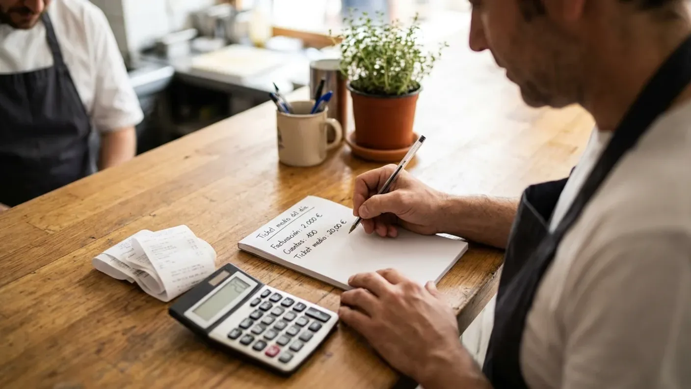 Hostelero calcula el ticket medio del día dividiendo la facturación entre las cuentas en su restaurante