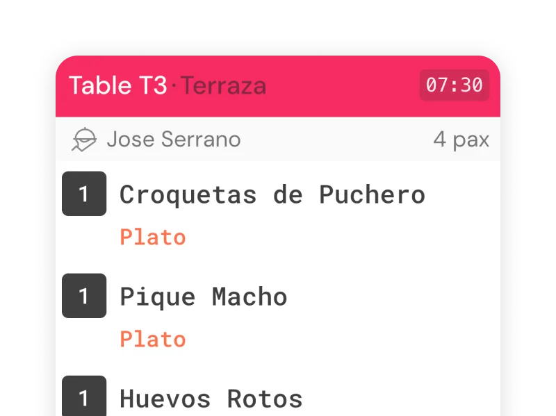 Pantalla de comandas del TPV Qamarero