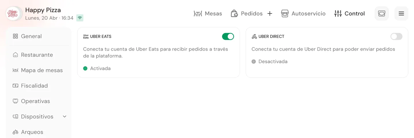Pedido de Uber Eats entrando al TPV de Qamarero
