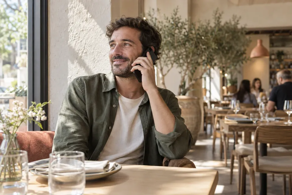 Ilustración de voz e idiomas en un restaurante