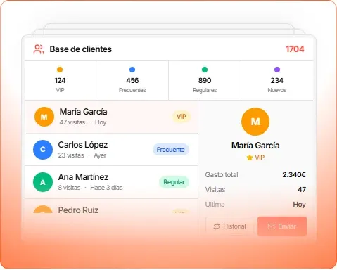 Vista ilustrativa de CRM de clientes