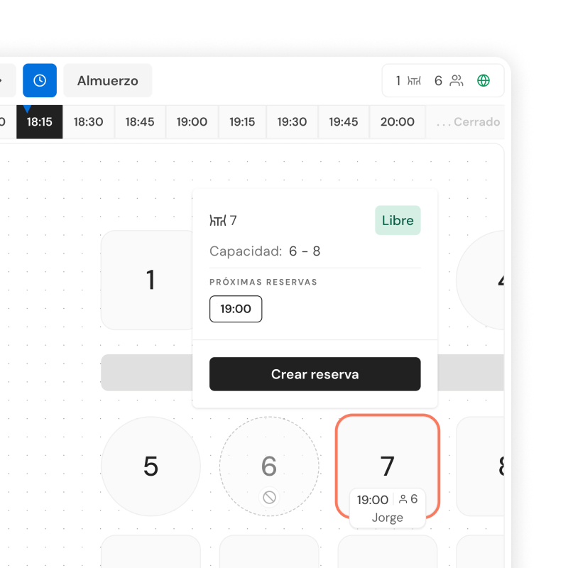 Plano de mesas de Qamarero con disponibilidad y próximas reservas